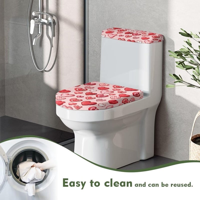 CREAMIC Cute Red Heart Toilet Lid Cover and Tank Lid Cover Machine Wash Bathroom Super Soft 2 Pieces Toilet Seat Covers Fits Most Lids for Accessories Decor or Holiday Decoration - Image 4